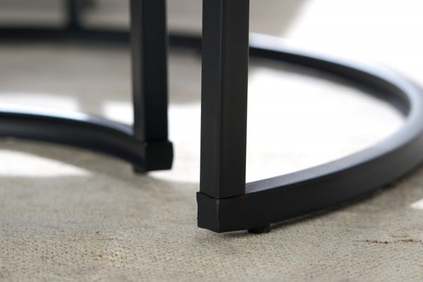 Elegance Black Wood Marble Effect Coffee Table (Set of 2) 72×72×42 cm & 70×34×40 cm