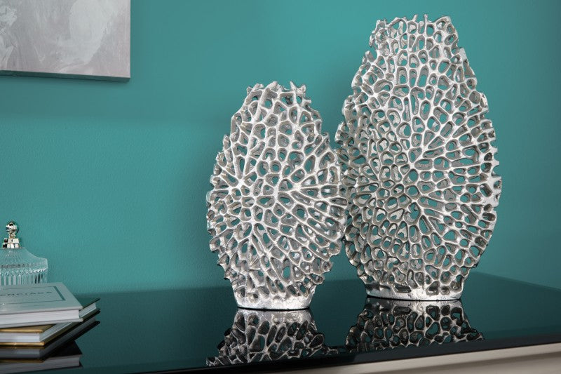 Table Vase Set of 2 Leaf Silver