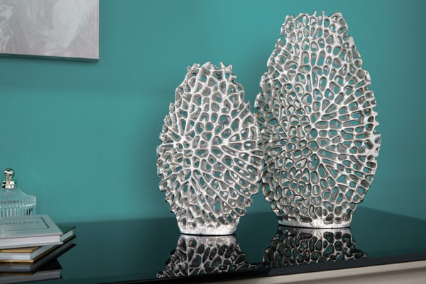 Table Vase Set of 2 Leaf Silver