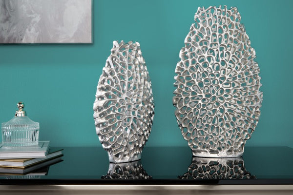 Table Vase Set of 2 Leaf Silver
