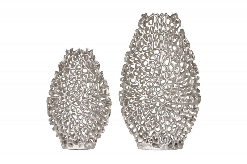 Table Vase Set of 2 Leaf Silver