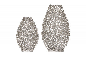 Table Vase Set of 2 Leaf Silver