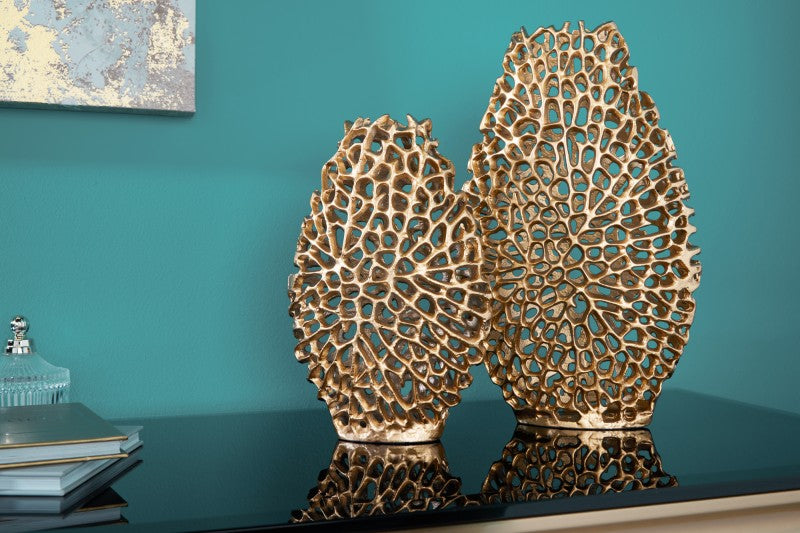 Leaf Gold Metal Table Vase Set of 2 Pieces 24×10×40 cm