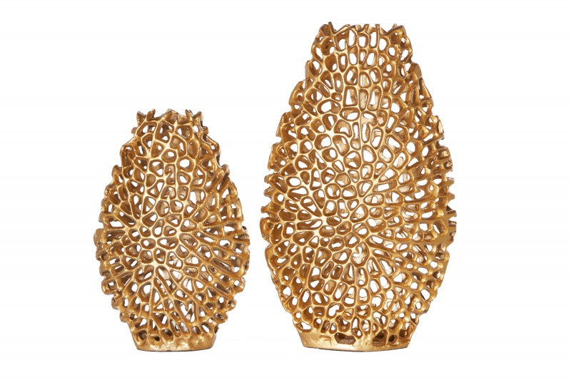 Leaf Gold Metal Table Vase Set of 2 Pieces 24×10×40 cm