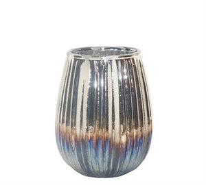 Candle holder, glass "Nickel" silver/blue