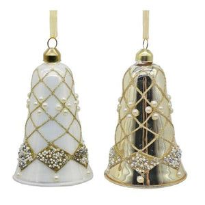 Glass bell ornament with pearls